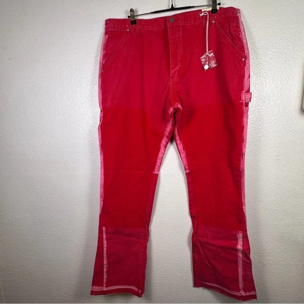mnml Men's Red Carpenter Pants Cotton Straight Leg Pockets Size 40